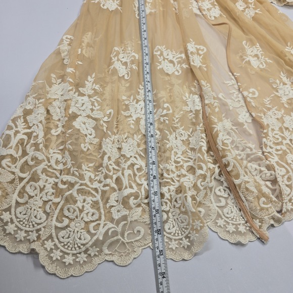 Forever 21 Plus Size 3X Tan Sheer Lace Maxi Kimono Cardigan Robe Duster - Picture 5 of 6